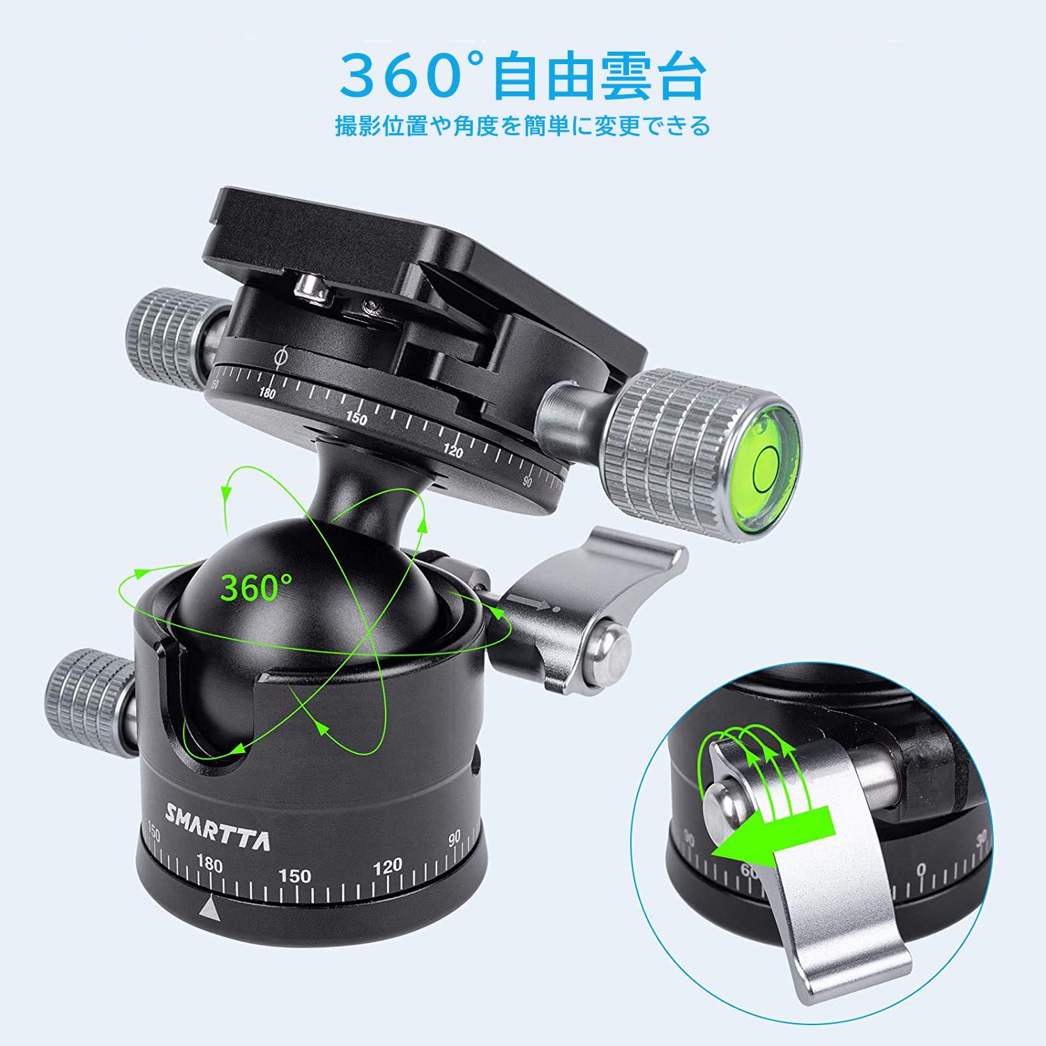 Amazon | SMARTTA 自由雲台 ボールヘッド 1/4インチQRプレート付き 360